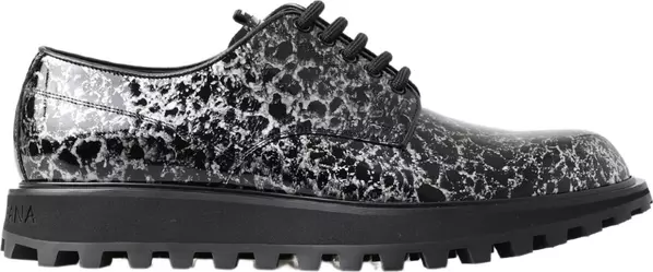 Black White Derby Patent Leather Shoes