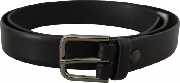 Black Calf Leather Classic Logo Metal Buckle Belt