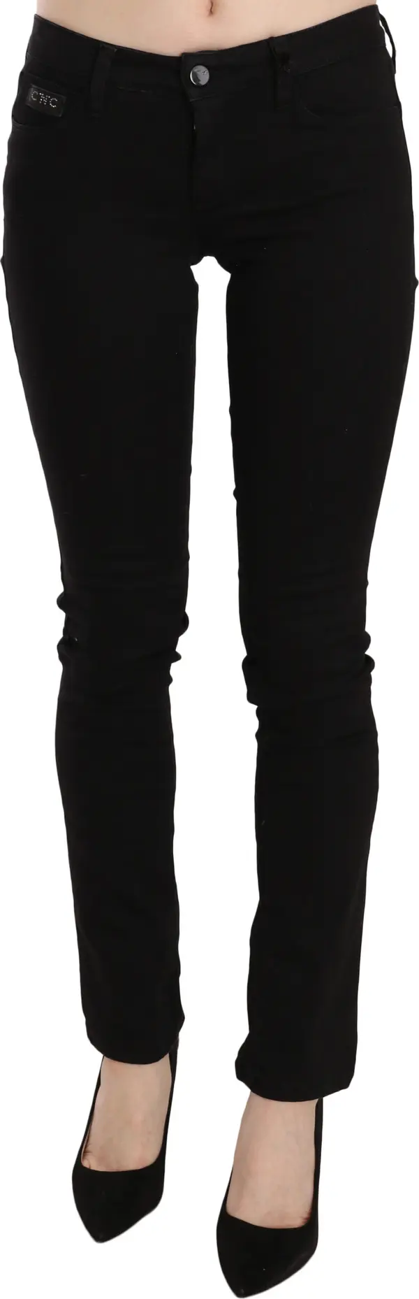 Black Sequined Mid Waist Slim Fit Denim Jeans