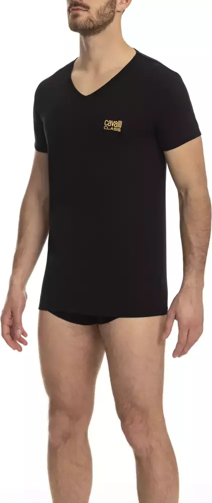 Black Cotton Men's V-Neck T-Shirt