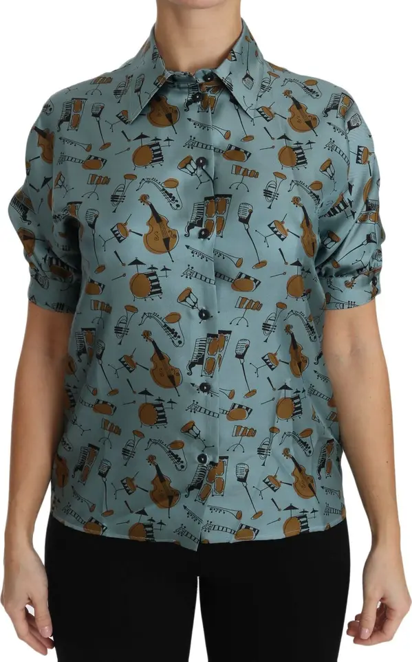 Multicolor Musical Instruments Silk Short sleeve Shirt