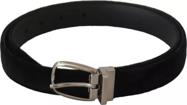 Black Classic Velvet Silver Tone Metal Buckle Belt