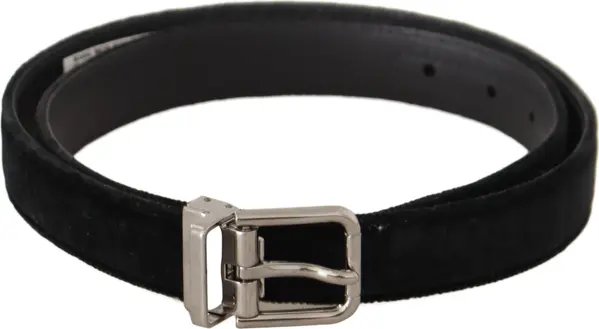 Black Casual Velvet Silver Metal Logo Buckle Belt