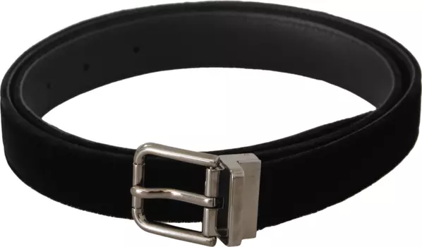 Black Classic Velvet Logo Engraved Metal Buckle Belt