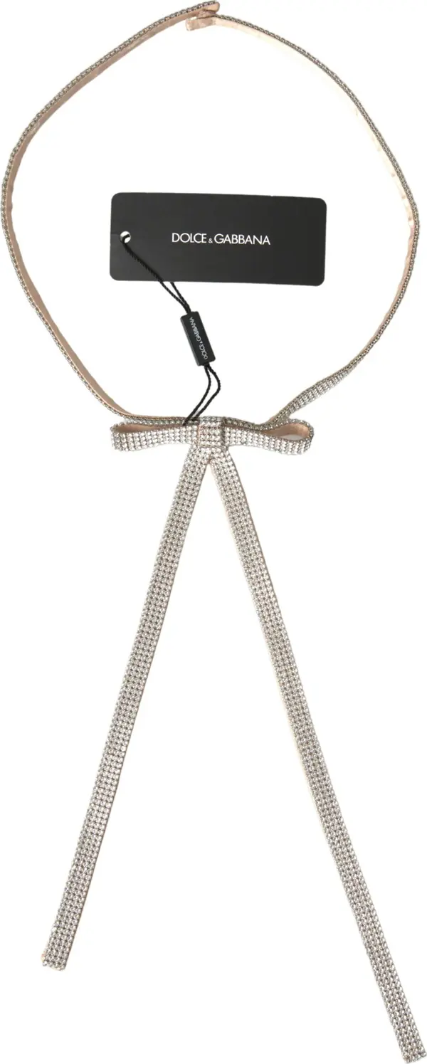 Beige Silk Clear Crystal Bow Waist Belt