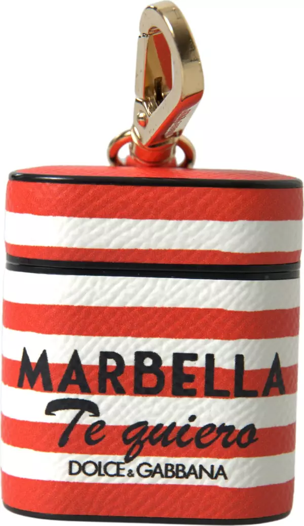 Orange Stripe Dauphine Leather Logo Strap Airpod Case