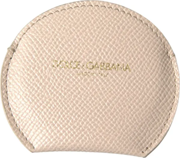 Beige Calfskin Leather Round Logo Hand Mirror Holder