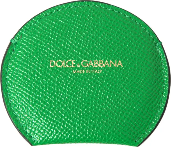 Green Calfskin Leather Round Logo Hand Mirror Holder