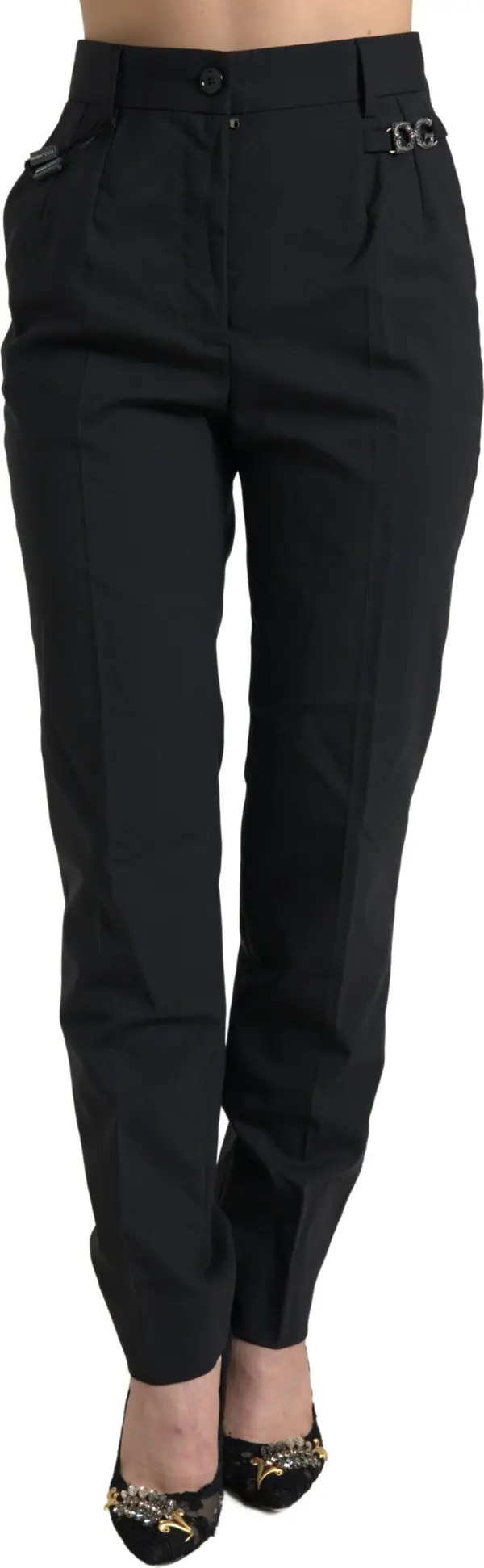 Black Wool High Waist Tapered Pants