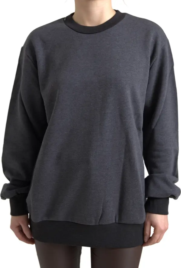 Dark Gray Cotton Crew Neck Pullover Sweater