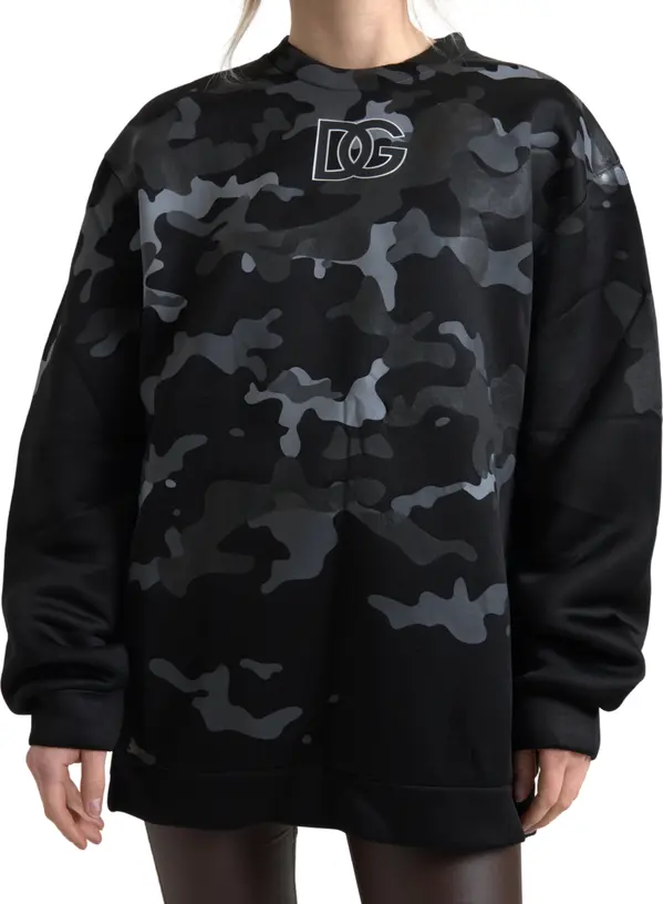 Black Camouflage Round Neck Sweatshirt Sweater