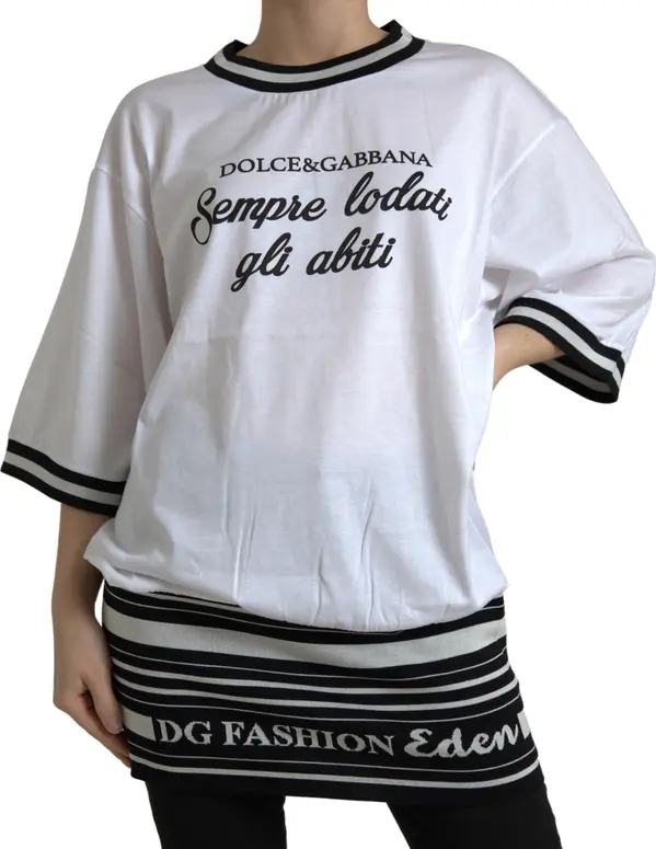 White Cotton DG Fashion Crew Neck Tee T-shirt