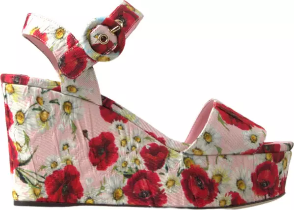 Multicolor floral print Wedges Floral Ankle Strap Sandals