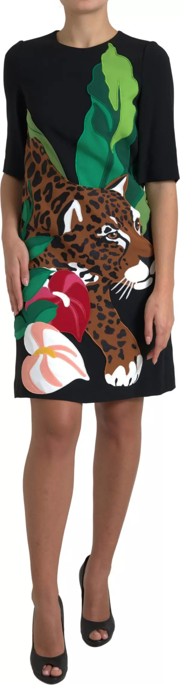 Black Tiger Jungle Print Sheath Stretch Dress