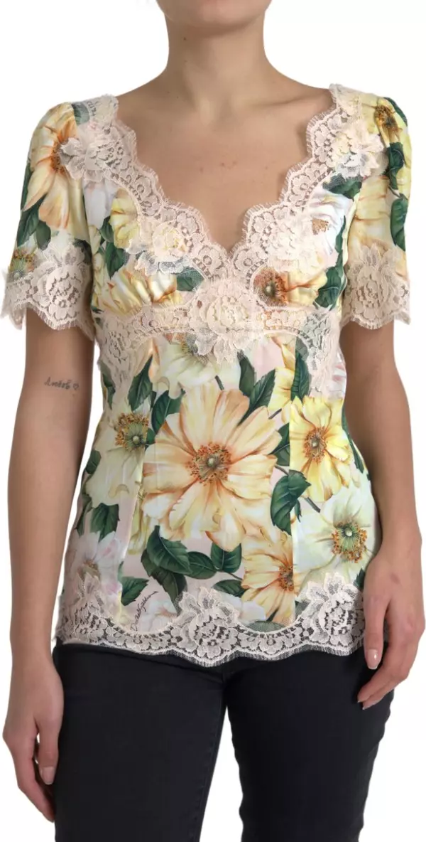 Multicolor Floral Lace V Neck Blouse