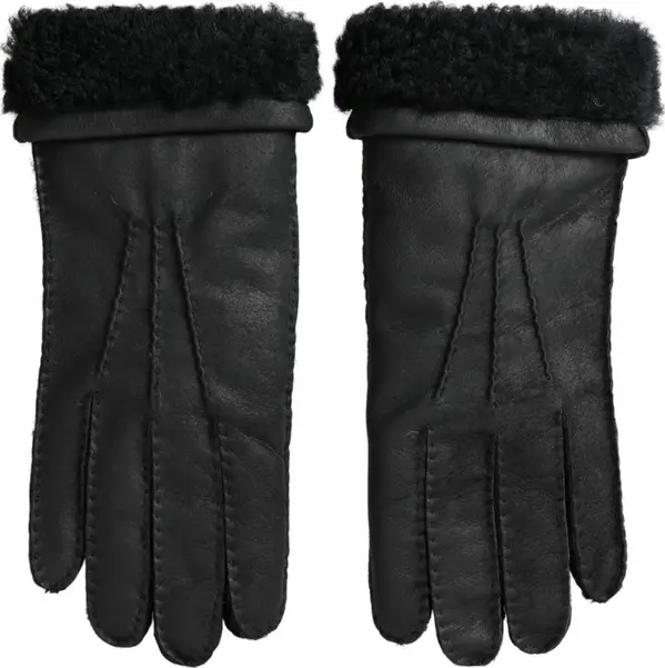 Black Leather Fur Short Hands Mitten Men Gloves