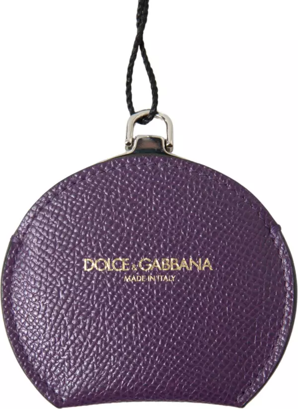 Purple Calfskin Leather Round Hand Mirror Holder