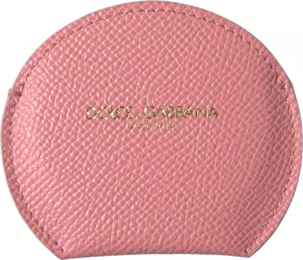 Pink Calfskin Leather Round Mirror Holder