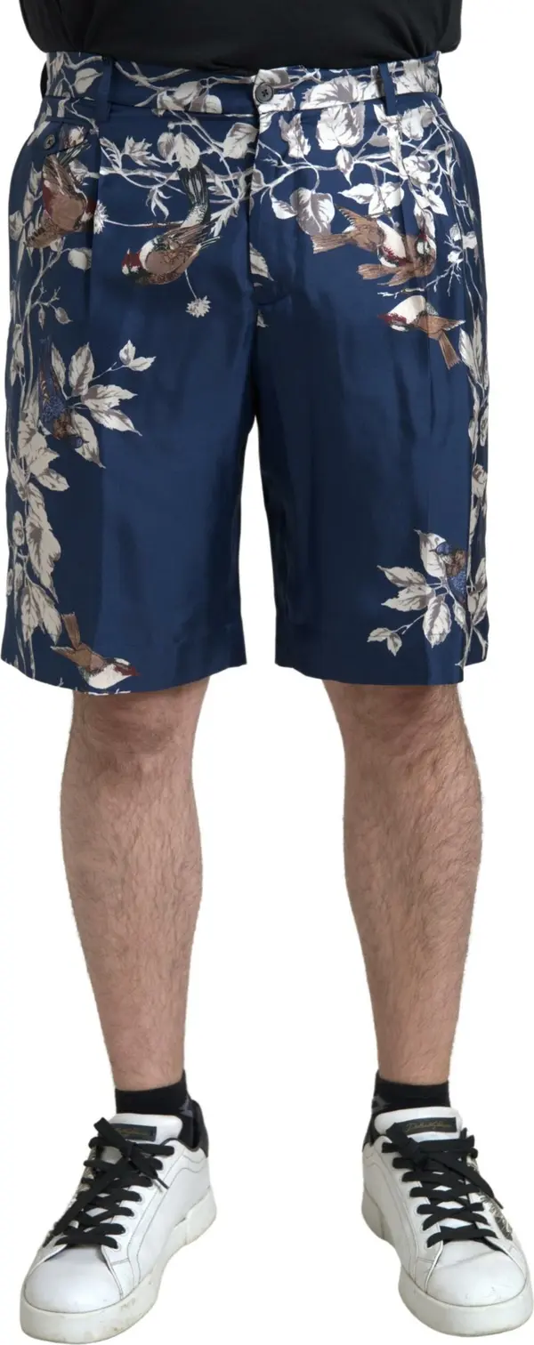 Blue Floral Print Silk Men Bermuda Shorts