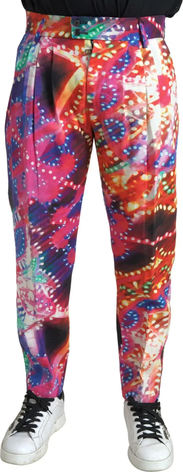 Multicolor Printed Linen Men Trouser Pants