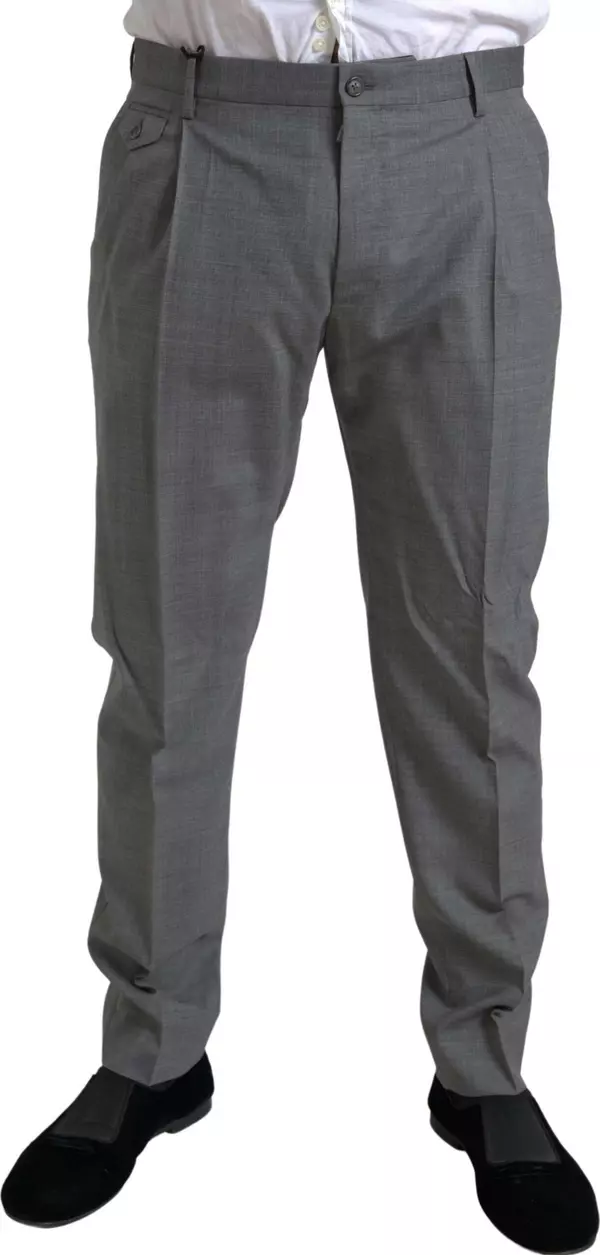 Gray Wool Chino Skinny Men Dress Trouser Pants