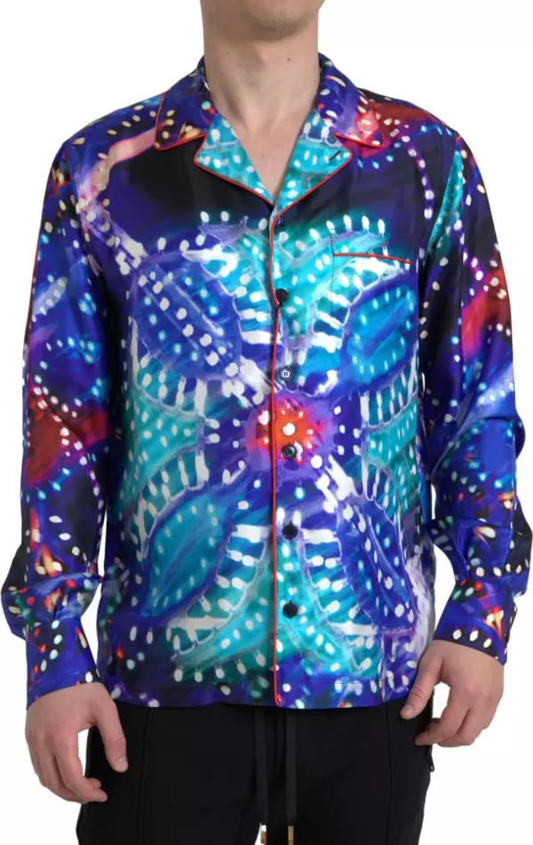 Multicolor Silk Psychedelic Print Men Pajama Shirt