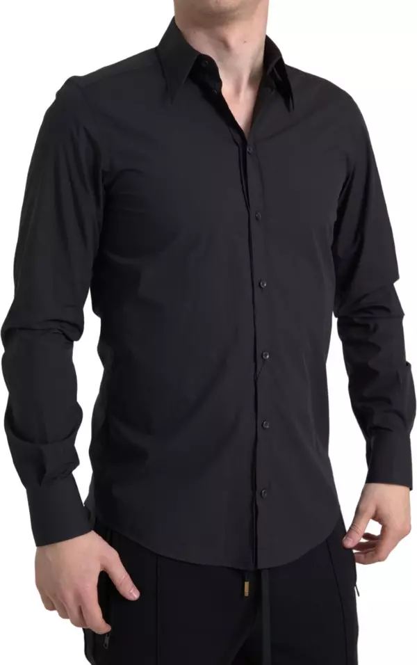 Black Cotton Men Long Sleeves MARTINI Shirt