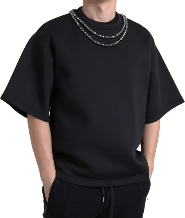 Black Necklace Embellished Polyester T-shirt