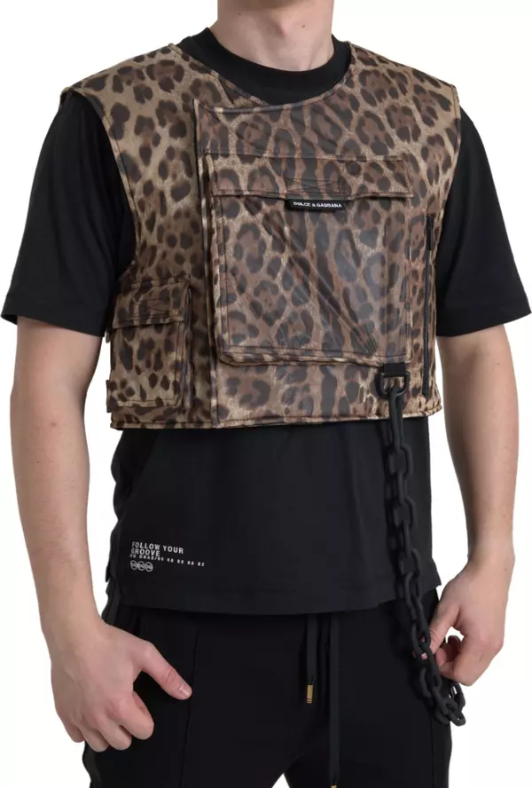 Brown Leopard Silk Sleeveless Sportswear
