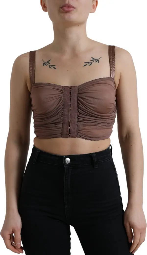 Brown Viscose Bustier Sleeveless Cropped Top