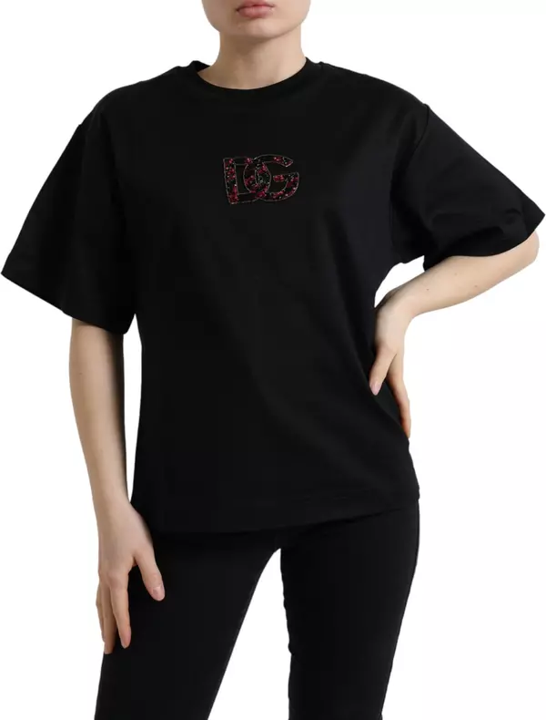 Black Cotton DG Crystal Crewneck Tee T-shirt