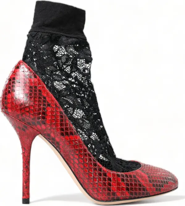 Red Ayers Leather Lace Socks Pumps Shoes