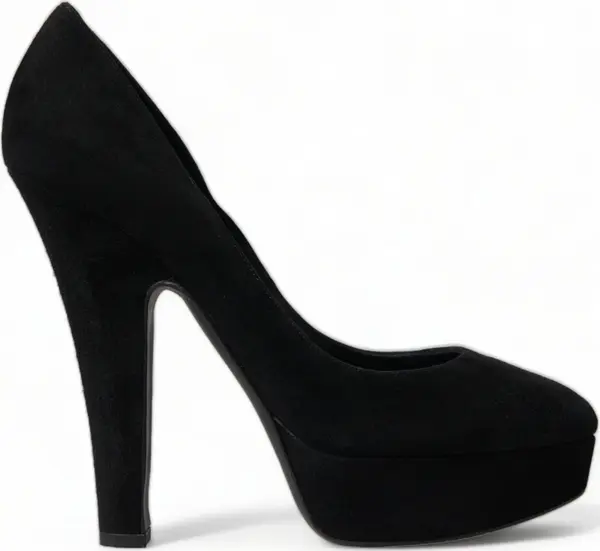 Black Suede Leather Platform Heel Pumps Shoes