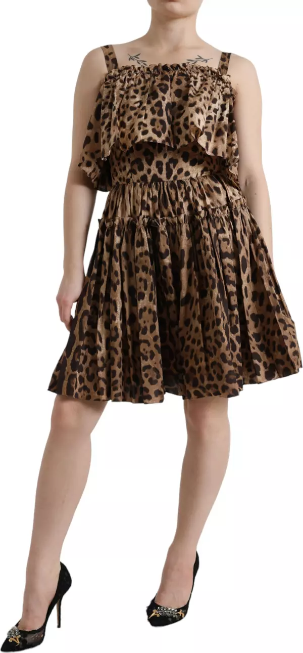 Brown Leopard Print Sleeveless A-line Dress