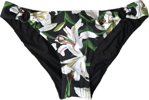 Black Lily Print Swimwear Bottom Beachwear Bikini