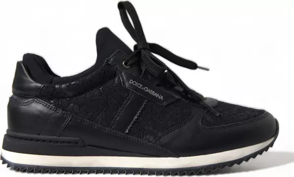 Black Floral Lace Leather Sneakers Shoes