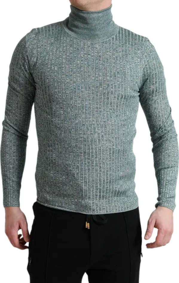 Green Polyester Turtleneck Pullover Sweater