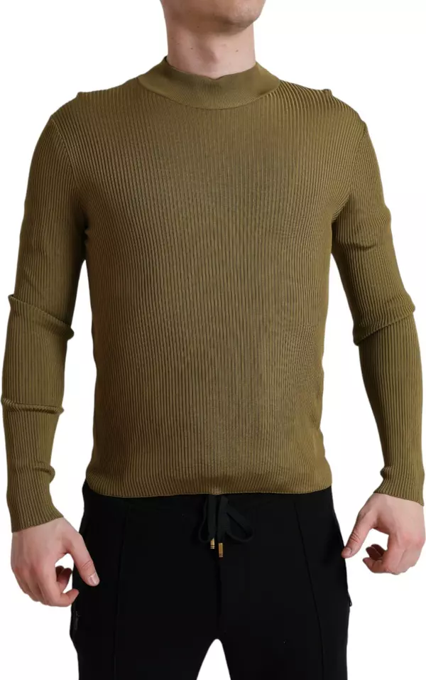 Army Green Viscose Crewneck Pullover Sweater