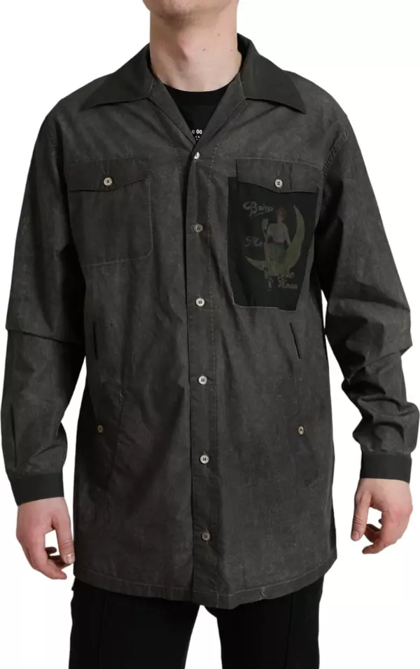 Dark Gray Cotton Collared Long Sleeves Shirt