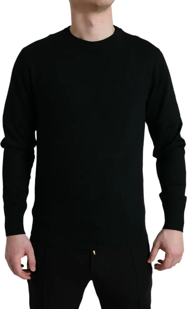 Black Wool Round Neck Pullover Sweater