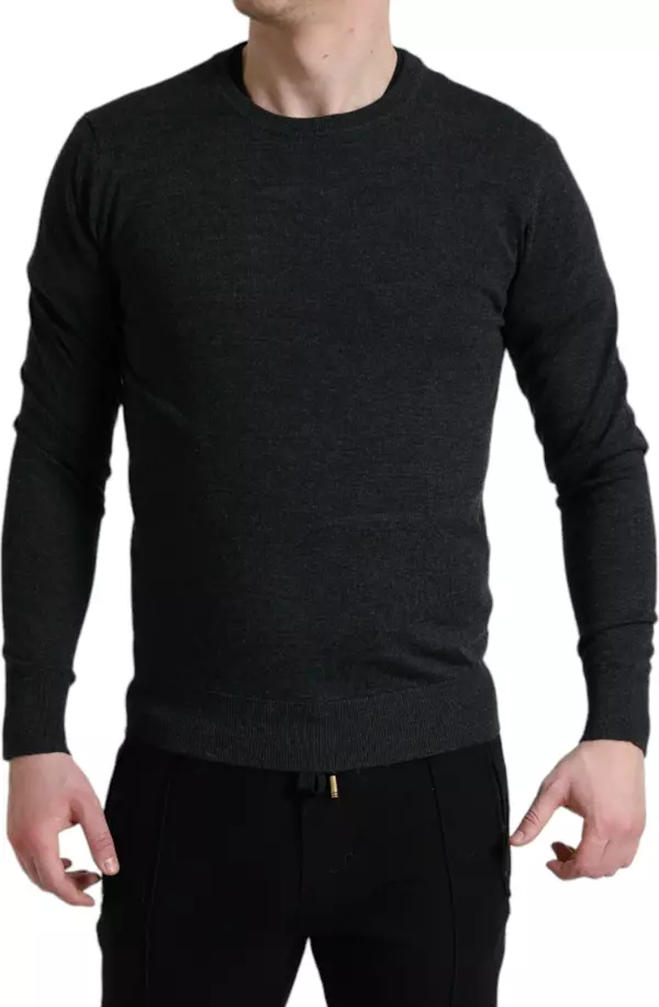Gray Wool Round Neck Pullover Sweater