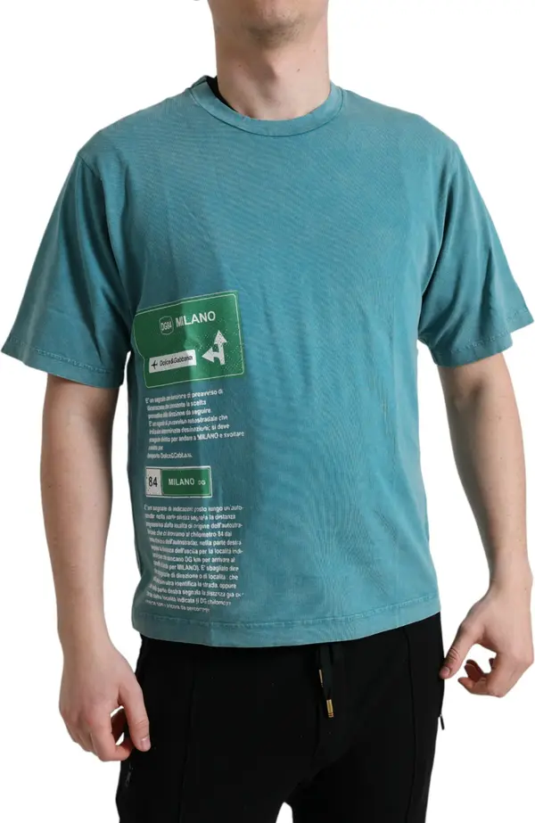 Blue Cotton Milano Street Round Neck T-shirt