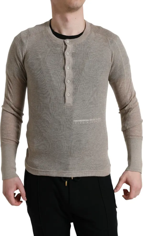 Henley Pullover Beige Cashmere Sweater