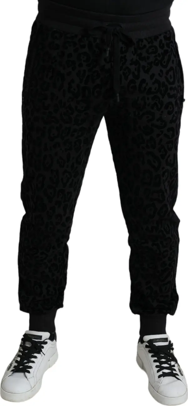 Black Leopard Cotton Slim Fit Jogger Pants