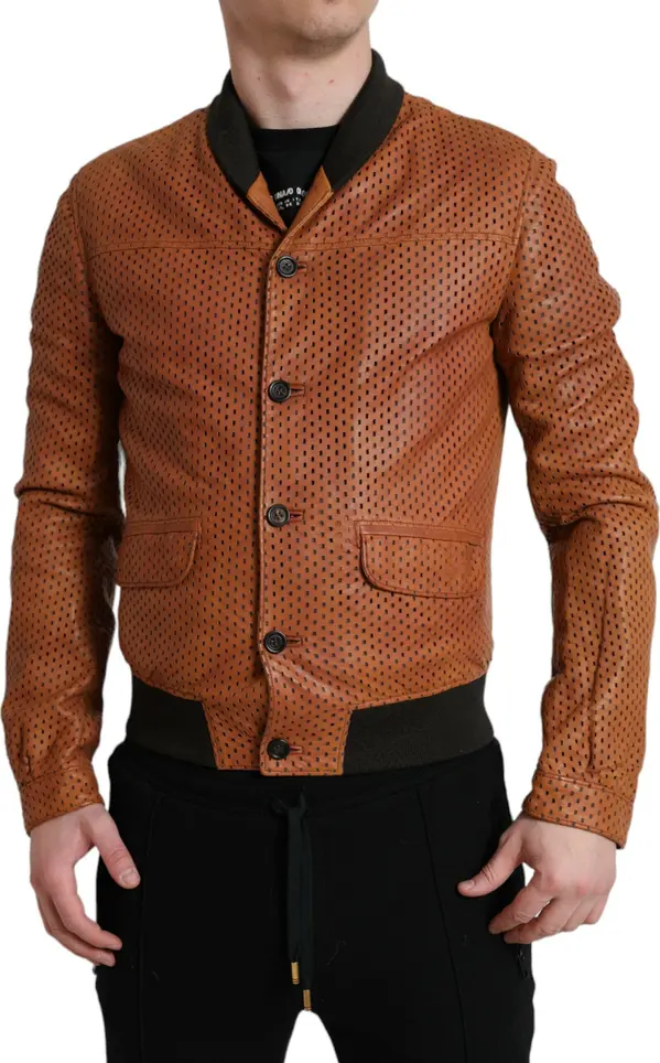 Brown Lambskin Leather Perforated Jacket