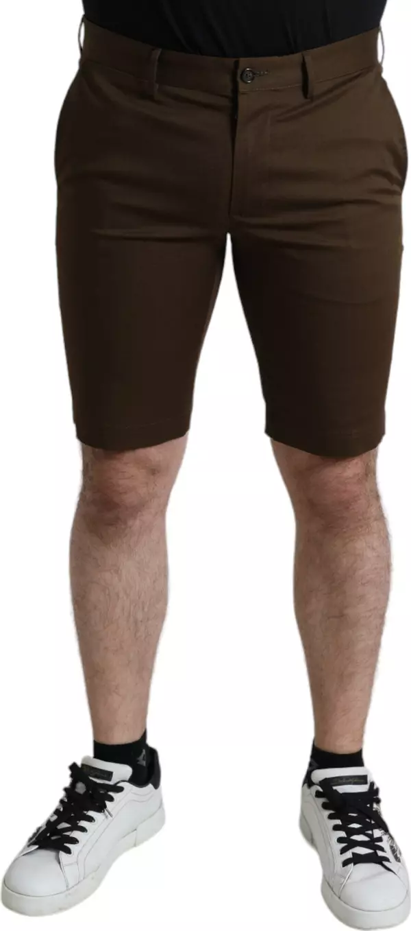 Brown Cotton Stretch Men Bermuda Shorts