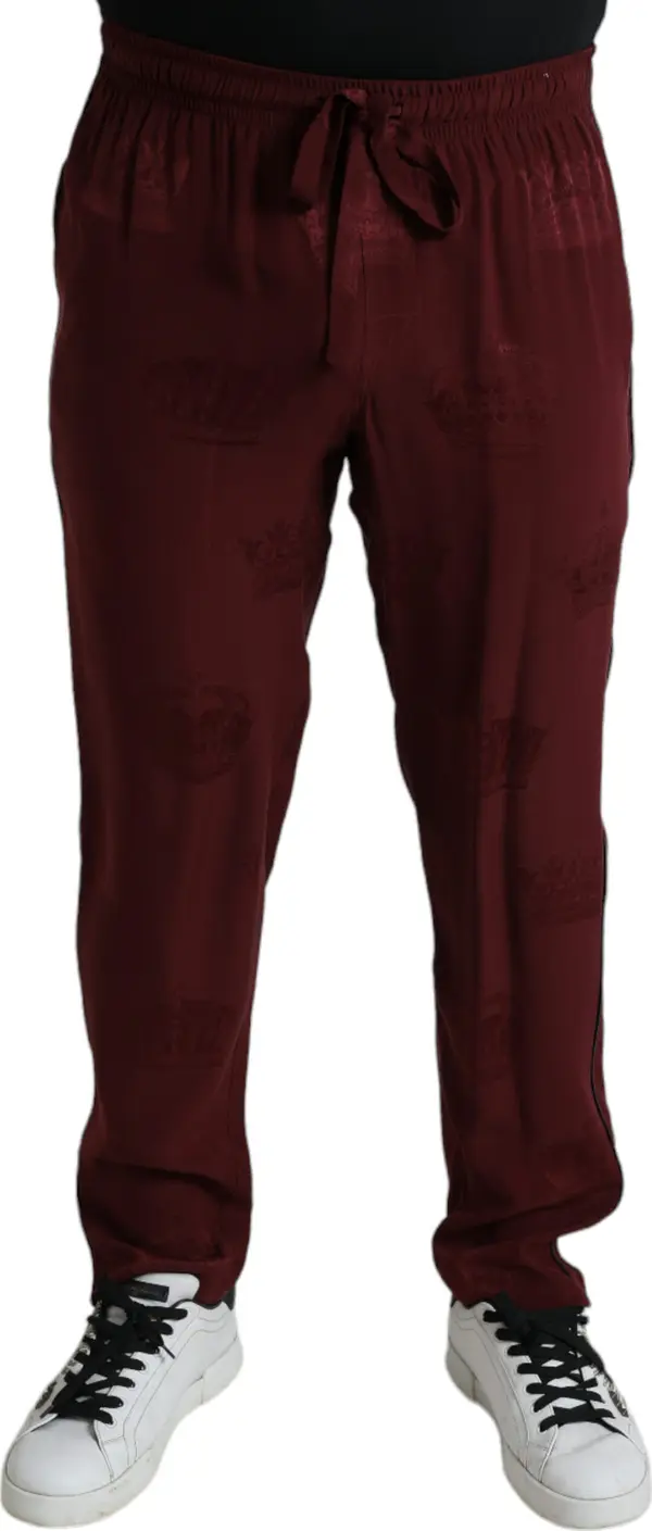 Maroon Crown Pattern Silk Pajama Pants