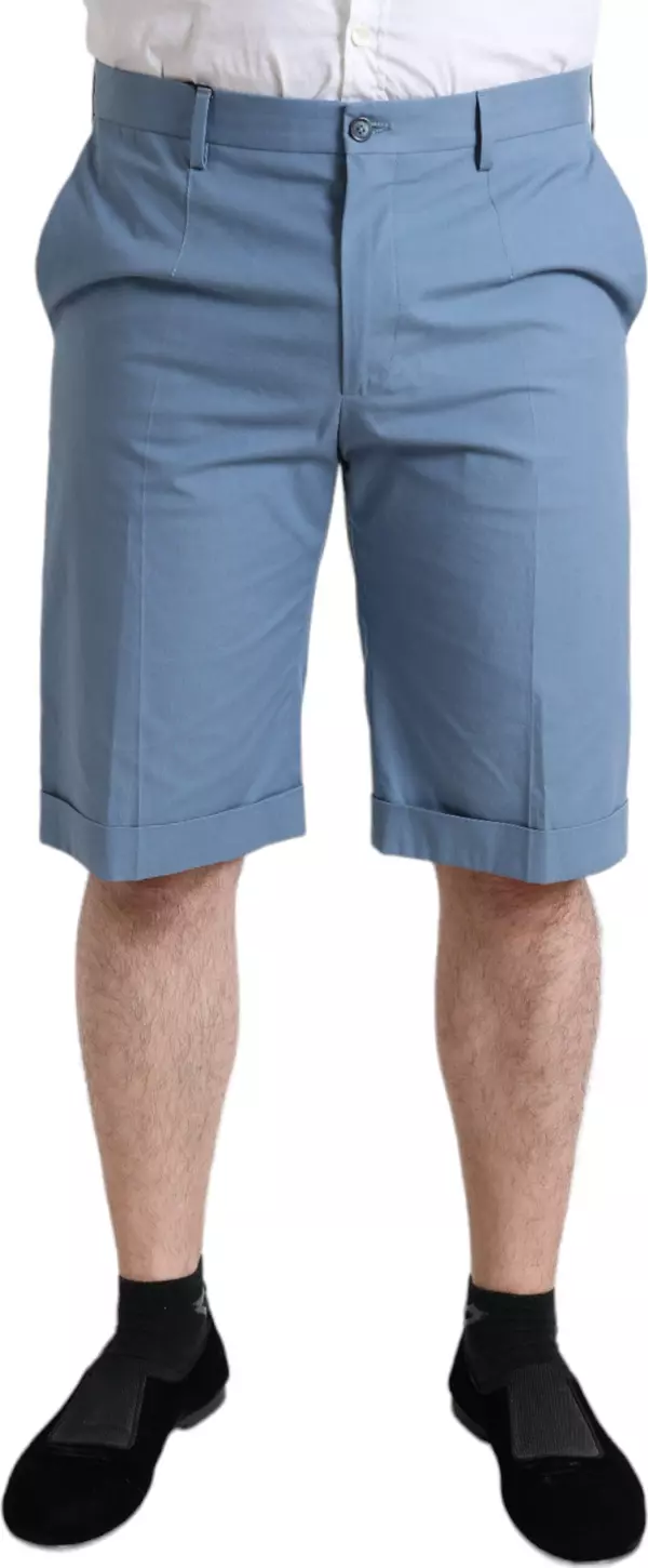 Sky Blue Cotton Folded Hem Men Bermuda Shorts