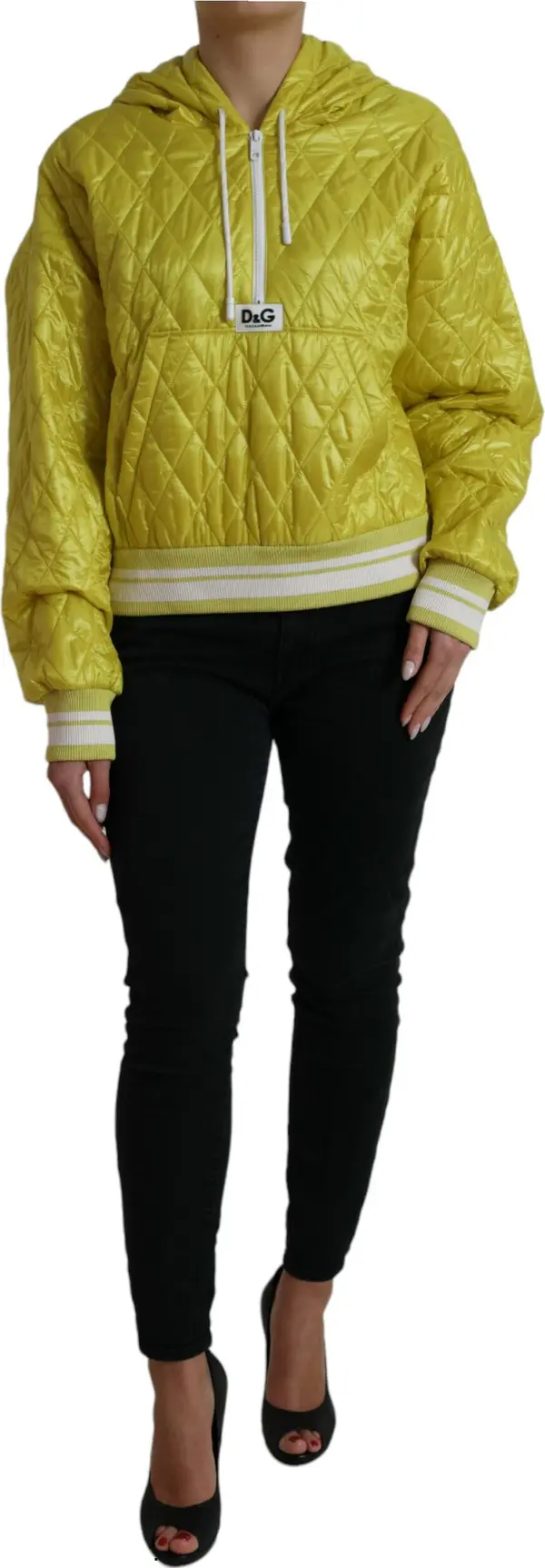 Yellow Nylon Quilted Hooded Pullover Jacket
