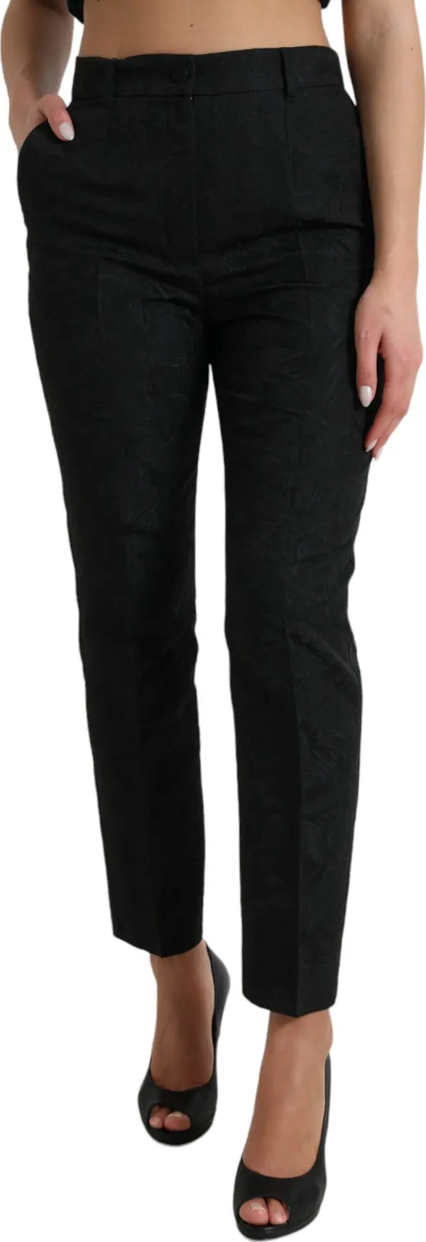Black Polyester High Waist Tapered Pants